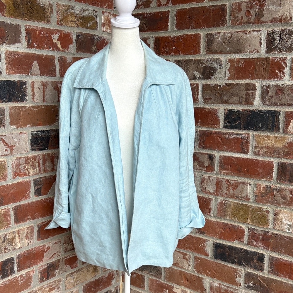 Talbots Irish Linen Light Blue Women's Open-Front Jacket 1x